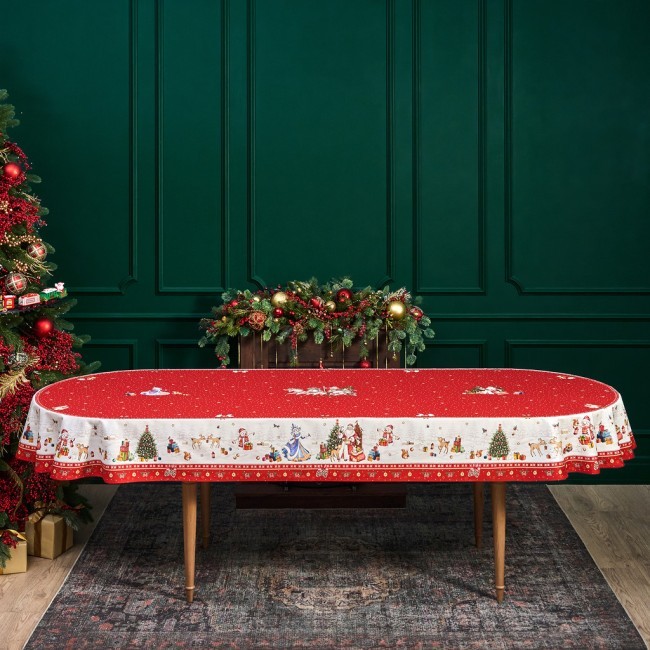Скатерть овальная "с новым годом" 140х300см ,красный, 100% хлопок,твил пропитка Lefard (850-763-42) Скатерть овальная "с новым годом" 140х300см ,красный, 100% хлопок,твил пропитка Lefard (850-763-42)