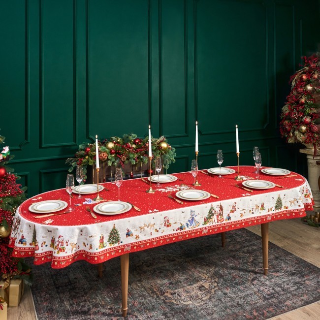 Скатерть овальная "с новым годом" 140х300см ,красный, 100% хлопок,твил пропитка Lefard (850-763-42) Скатерть овальная "с новым годом" 140х300см ,красный, 100% хлопок,твил пропитка Lefard (850-763-42)