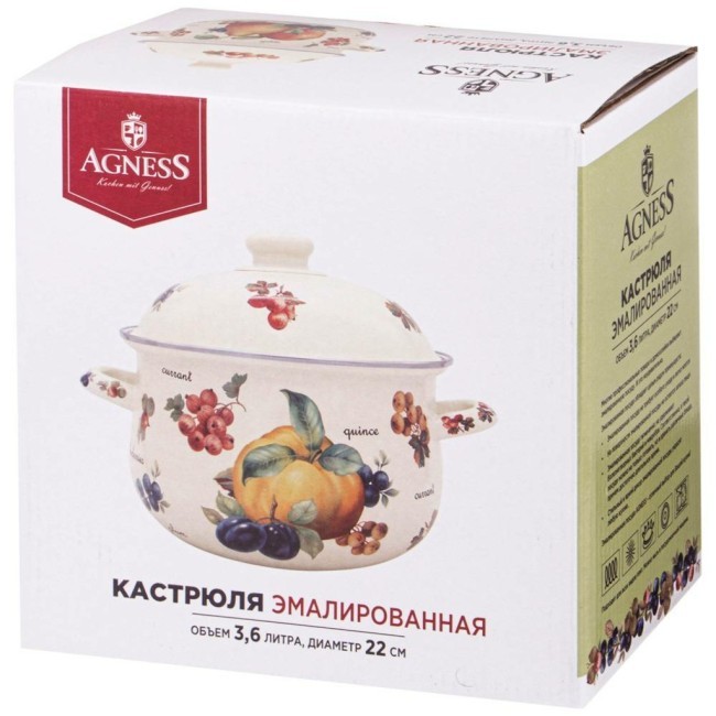 Кастрюля agness эмалированная с эмал.крышкой серия "прованс лимоны" 3.6 л, 22*13 см Agness (934-548)