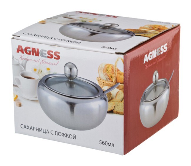 Сахарница agness с ложкой 560 мл диаметр=11 см высота=10 см Agness (912-020)