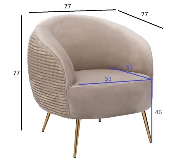 Кресло велюр бежевый 77*77*77см мет.ножки (TT-00007385)