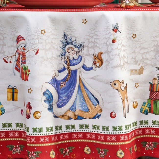 Скатерть круглая "с новым годом" 190см ,красный, 100% хлопок, твил, с пропиткой Lefard (850-763-25)