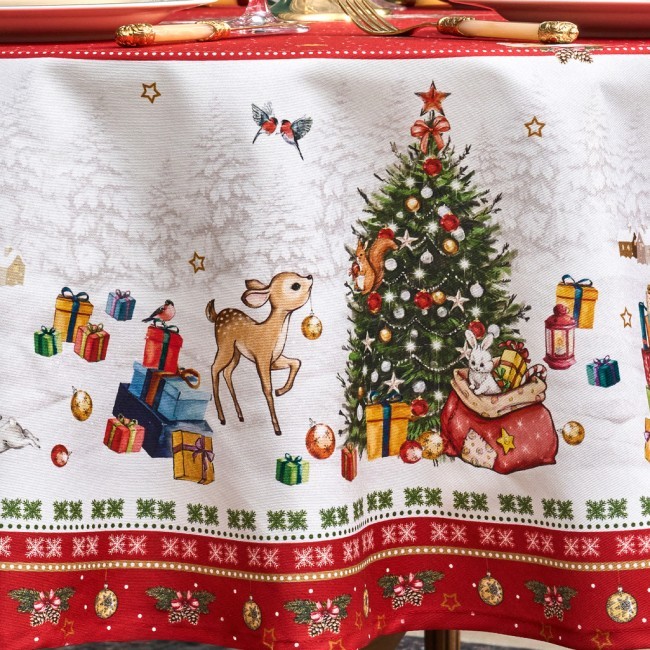 Скатерть круглая "с новым годом" 190см ,красный, 100% хлопок, твил, с пропиткой Lefard (850-763-25)