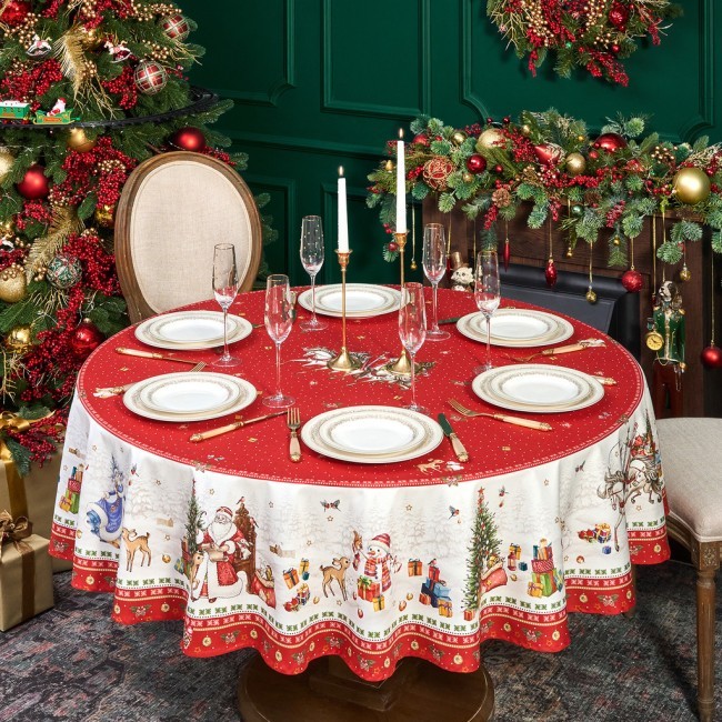 Скатерть круглая "с новым годом" 190см ,красный, 100% хлопок, твил, с пропиткой Lefard (850-763-25)