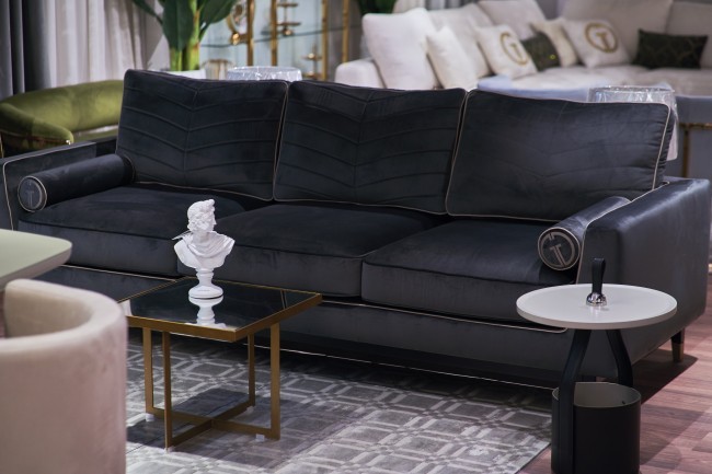 Диван Madrid Memory с кантом трехм. без мех.,велюр серый Colt1003+Colt030 (TT-00013556)