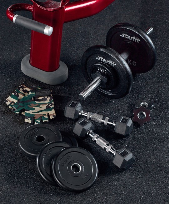 Диск обрезиненный STARFIT BB-202 d=26 мм, стальная втулка, черный, 1 кг (998363)