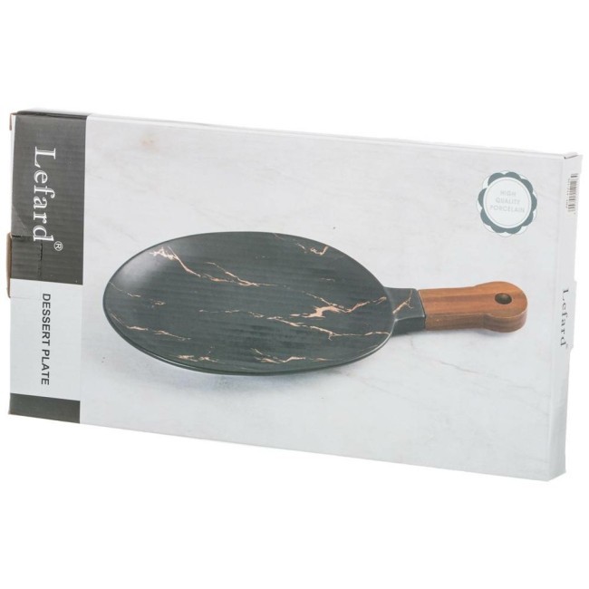 Блюдо для сервировки с деревянной ручкой коллекция "золотой мрамор" цвет: gray 37,5*19*2,4 см Lefard (412-126)