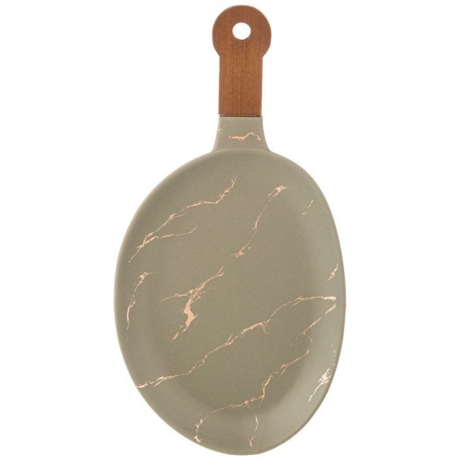 Блюдо для сервировки с деревянной ручкой коллекция "золотой мрамор" цвет: gray 37,5*19*2,4 см Lefard (412-126)
