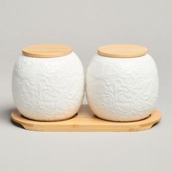 Набор банок lefard "muse" с дер.крышкой на дер.подставке 2 шт. 19,5*9,5 см 400 мл Lefard (587-209)