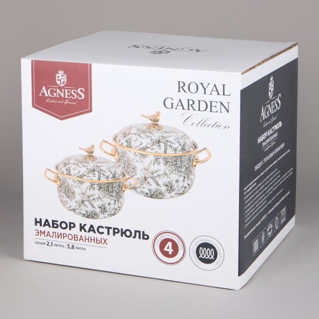 Набор кастрюль agness эмалированных серия "royal garden", 4пр. 2,1л и 3,8л Agness (950-601)