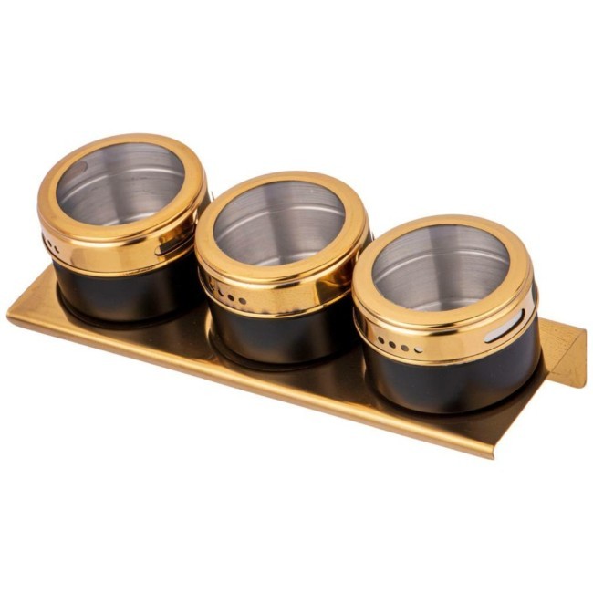 Набор для специй agness 4 пр."черное золото" на магнитах, в т.ч. метал.подставка 20*6*5 см Agness (912-033)