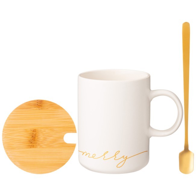 Кружка белая 380 мл с крышкой и ложкой в подарочной упаковке Lefard (756-420)