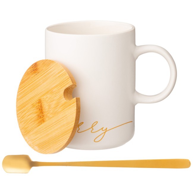 Кружка белая 380 мл с крышкой и ложкой в подарочной упаковке Lefard (756-420)