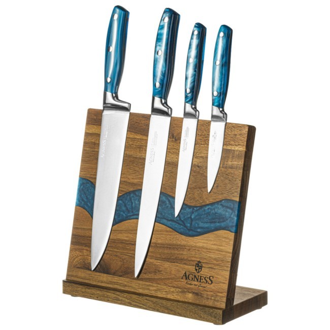 Набор ножей agness на деревянной подставке с магнитным держателем, 5 предметов, Agness (911-787)
