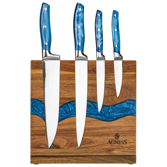 Набор ножей agness на деревянной подставке с магнитным держателем, 5 предметов, Agness (911-787)