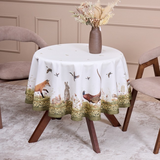 Скатерть  круглая"охота"150 см ,100% хлопок,зеленый ,твил, пропитка Lefard (850-751-23)