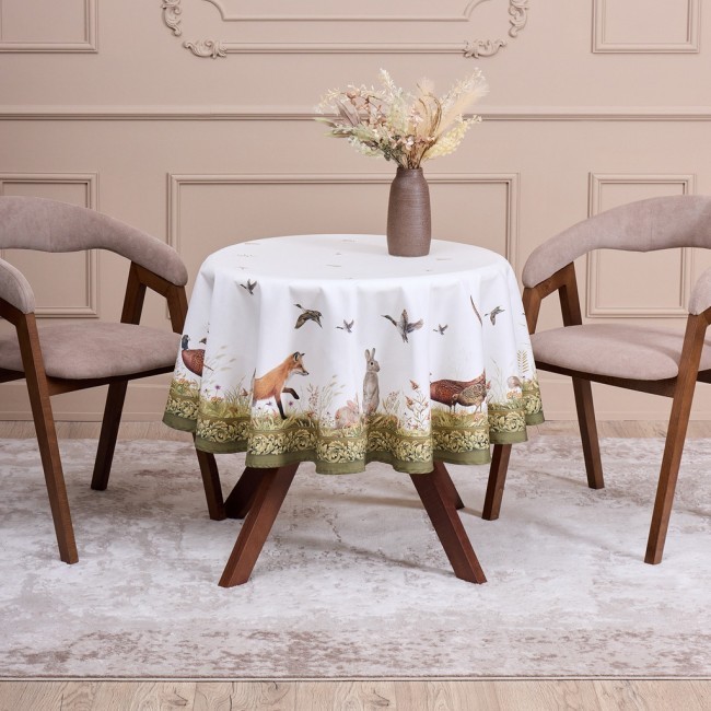 Скатерть  круглая"охота"150 см ,100% хлопок,зеленый ,твил, пропитка Lefard (850-751-23)