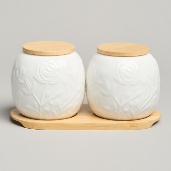 Набор банок lefard "meadow" с дер.крышкой на дер. подставке 2 шт. 19,5*9,5 см 400 мл Lefard (587-210)