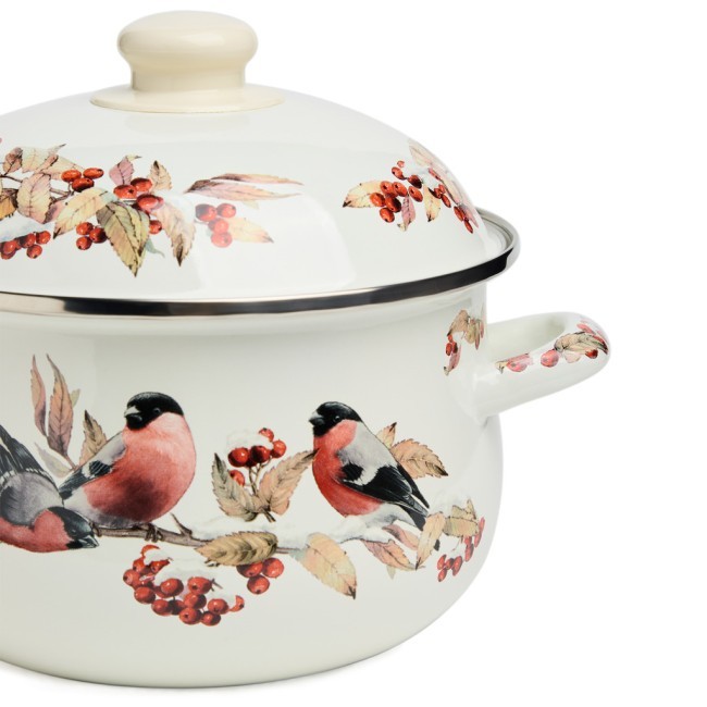 Кастрюля agness эмалированная с эмал.крышкой серия "снегири", 2.8 л, 20*12 см Agness (934-747)