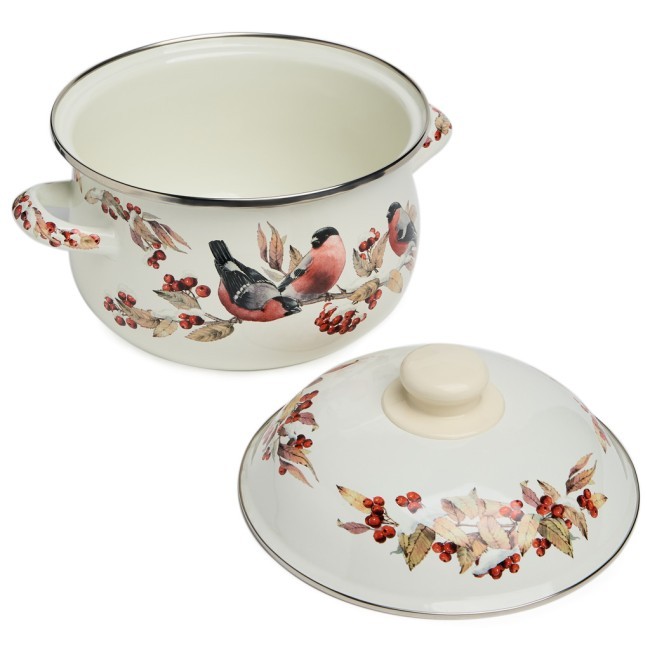 Кастрюля agness эмалированная с эмал.крышкой серия "снегири", 2.8 л, 20*12 см Agness (934-747)