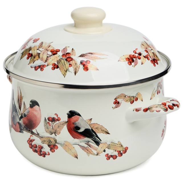 Кастрюля agness эмалированная с эмал.крышкой серия "снегири", 2.8 л, 20*12 см Agness (934-747)
