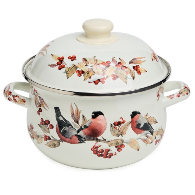 Кастрюля agness эмалированная с эмал.крышкой серия "снегири", 2.8 л, 20*12 см Agness (934-747)