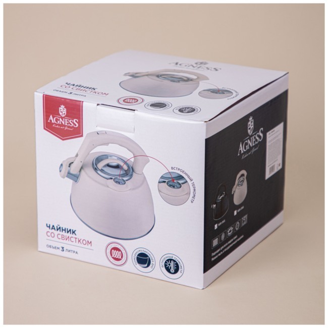 Чайник agness со свистком, серия тюдор, 2,8л термоаккумулирующее дно,индукция,встроенный термометр Agness (908-065)