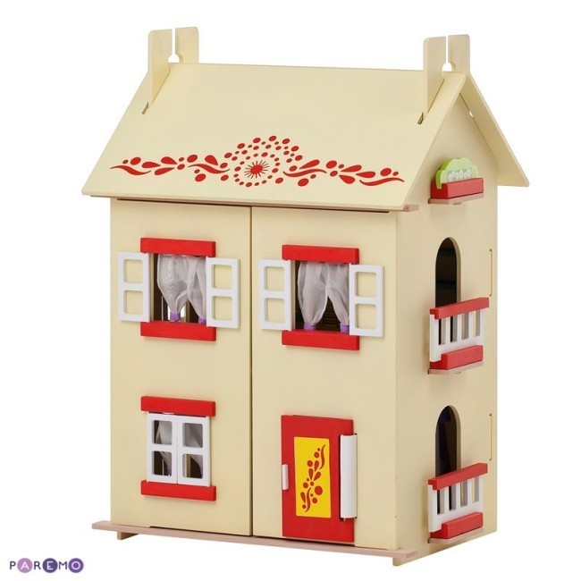 Деревянный кукольный домик "София", с мебелью 14 предметов в наборе, для кукол 15 см (PD115-02)