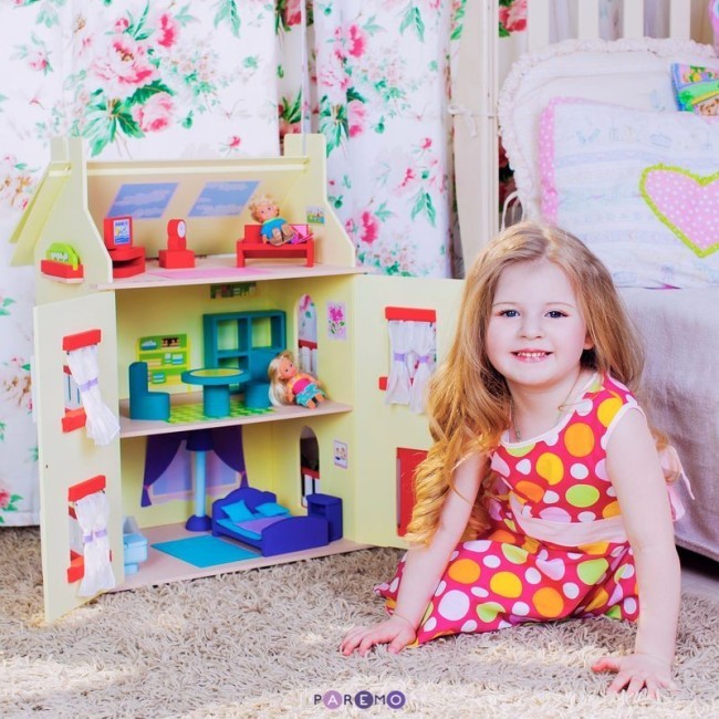 Деревянный кукольный домик "София", с мебелью 14 предметов в наборе, для кукол 15 см (PD115-02)