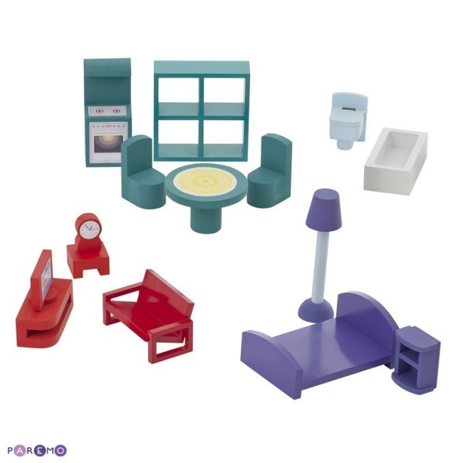 Деревянный кукольный домик "София", с мебелью 14 предметов в наборе, для кукол 15 см (PD115-02)