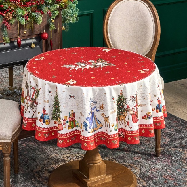 Скатерть круглая  "с новым годом"150 см  ,красный, 100% хлопок ,твил Lefard (850-763-24)