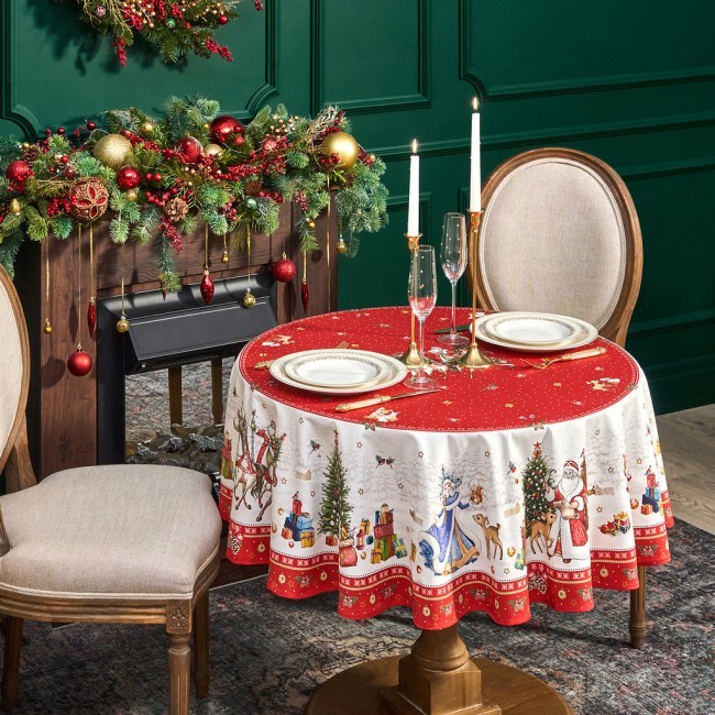 Скатерть круглая  "с новым годом"150 см  ,красный, 100% хлопок ,твил Lefard (850-763-24)