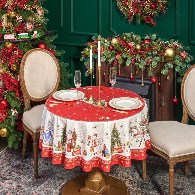 Скатерть круглая  "с новым годом"150 см  ,красный, 100% хлопок ,твил Lefard (850-763-24)