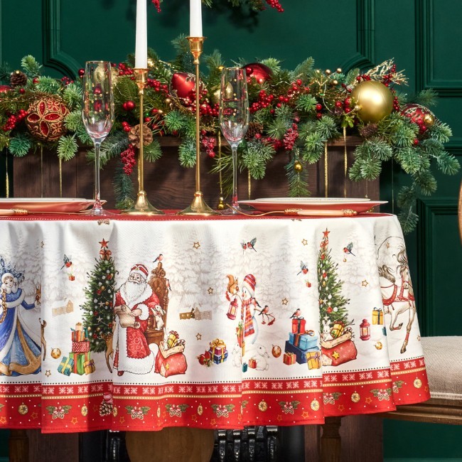 Скатерть круглая  "с новым годом"150 см  ,красный, 100% хлопок ,твил Lefard (850-763-24)