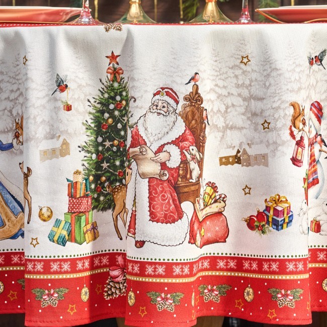 Скатерть круглая  "с новым годом"150 см  ,красный, 100% хлопок ,твил Lefard (850-763-24)