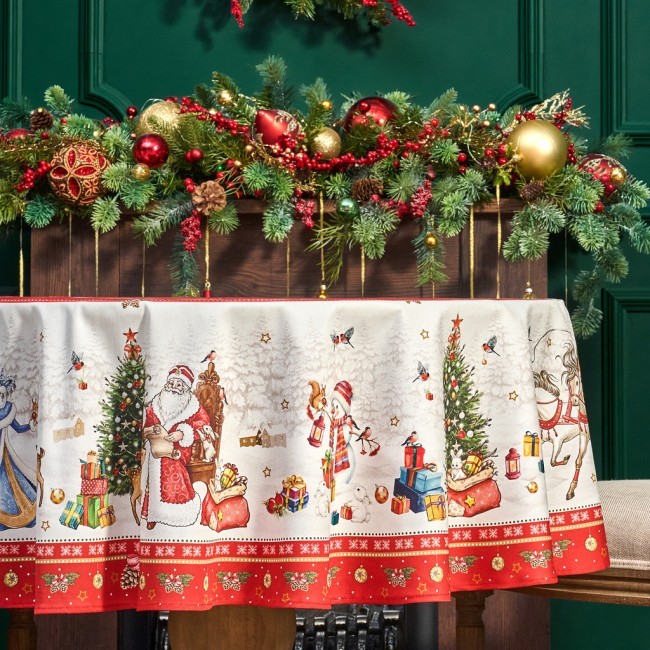 Скатерть круглая  "с новым годом"150 см  ,красный, 100% хлопок ,твил Lefard (850-763-24)