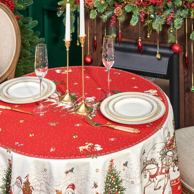 Скатерть круглая  "с новым годом"150 см  ,красный, 100% хлопок ,твил Lefard (850-763-24)