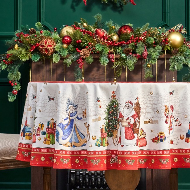 Скатерть круглая  "с новым годом"150 см  ,красный, 100% хлопок ,твил Lefard (850-763-24)