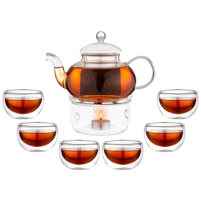 Чайный набор на 6 персон "double-wall" 7пр.: чайник 800мл + 6 чашек 150мл Agness (250-149)