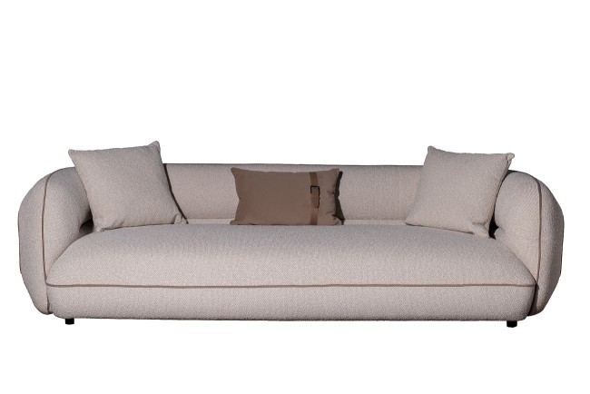 Диван Амели (Amelia) трехместный букле светлый 253*100*67см с бежевым кантом (TT-00016098)