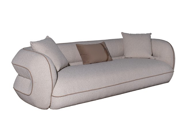 Диван Амели (Amelia) трехместный букле светлый 253*100*67см с бежевым кантом (TT-00016098)