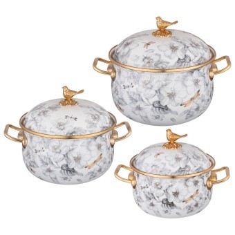 Набор кастрюль lefard эмалированных серия яблоневый сад, 6пр. 2,1л, 2,8л и 3,8л Lefard (950-777)