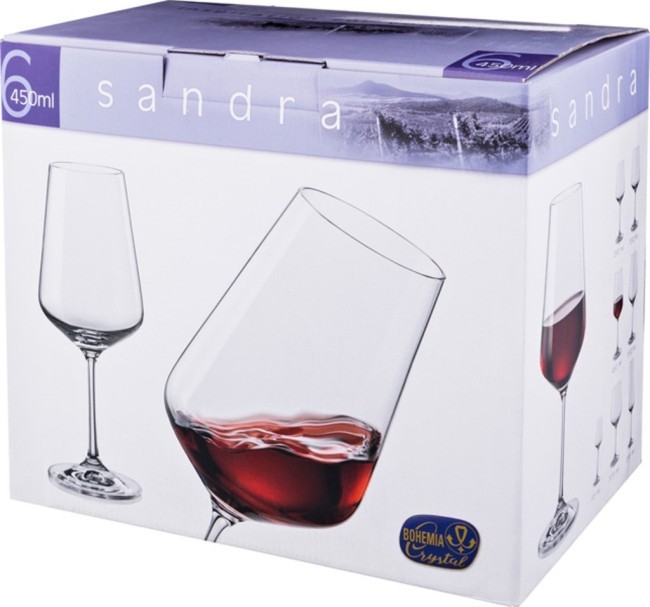 Набор бокалов для вина из 6 шт. "sandra" 450 мл. высота=24 см Bohemia Crystal (674-650)