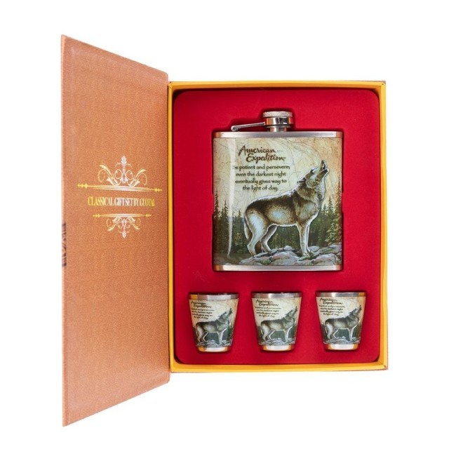 Фляжка и набор стопок Волк 210 мл А01 (69893) Фляжка и набор стопок Волк 210 мл А01 (69893)