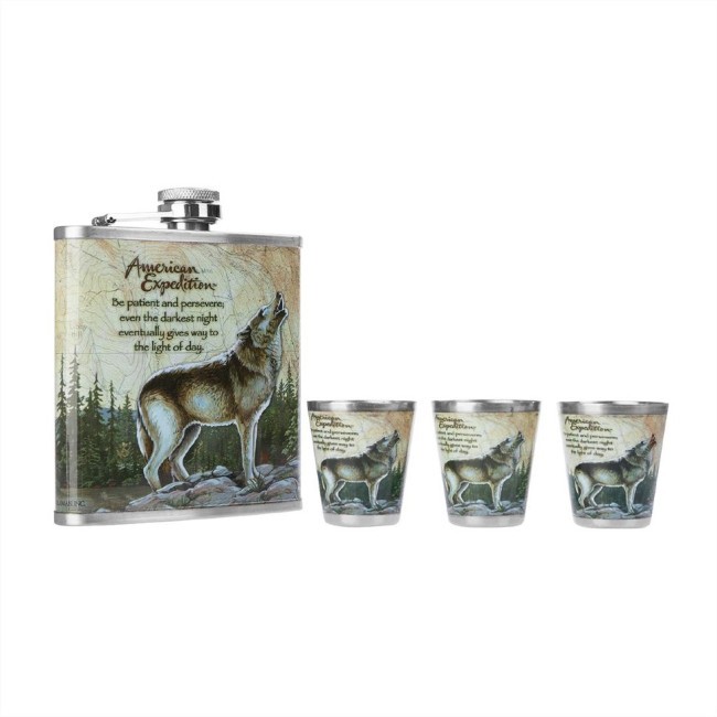 Фляжка и набор стопок Волк 210 мл А01 (69893) Фляжка и набор стопок Волк 210 мл А01 (69893)