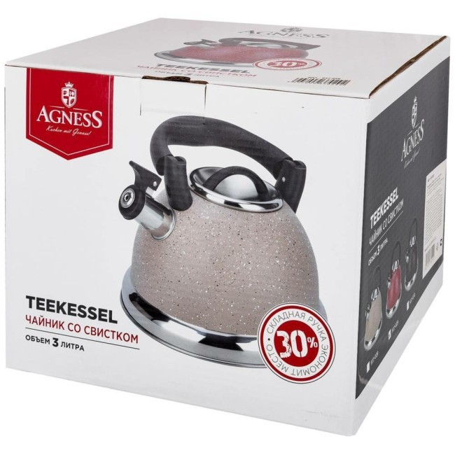 Чайник agness со свистком, серия "арктик" 3,0 л и складывающейся ручкой, индукционное капсульное дно Agness (937-028) Чайник agness со свистком, серия "арктик" 3,0 л и складывающейся ручкой, индукционное капсульное дно Agness (937-028)