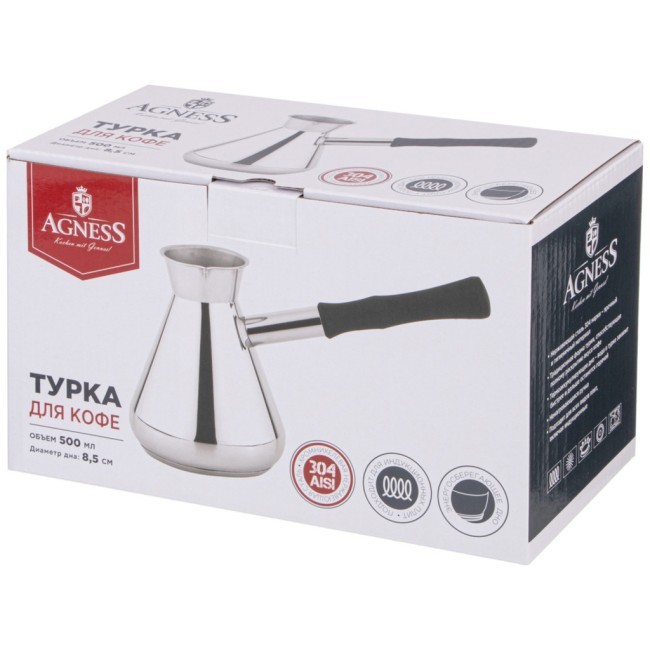Турка agness, 500мл, нерж.сталь 304, термоаккумулирующее дно, индукция Agness (914-310) Турка agness, 500мл, нерж.сталь 304, термоаккумулирующее дно, индукция Agness (914-310)