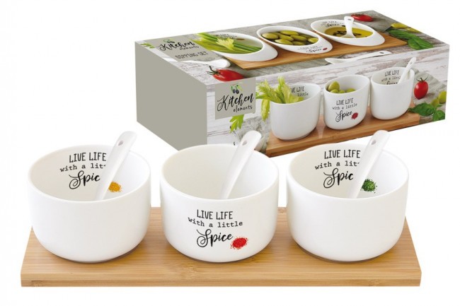Набор д/закуски: 3 салатника 8см с 3 ложками на подносе Kitchen Elements в подарочной упаковке - EL-R0851_KITE Easy Life (R2S)