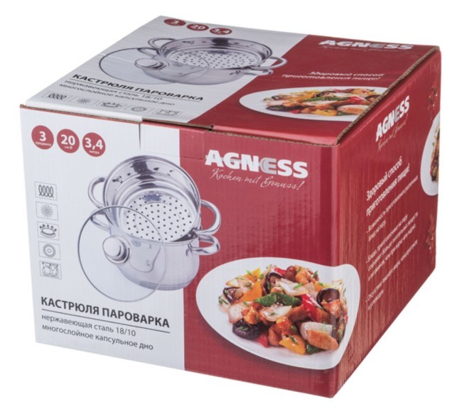 Кастрюля-пароварка agness 2-х ярусная, 3 предмета, серия "classic" диаметр=20см, 3,2л Agness (933-503) Кастрюля-пароварка agness 2-х ярусная, 3 предмета, серия "classic" диаметр=20см, 3,2л Agness (933-503)