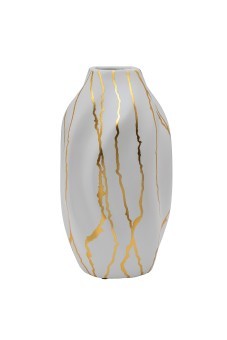 Ваза керамическая белая с золотым декором d15*28см (TT-00011643)